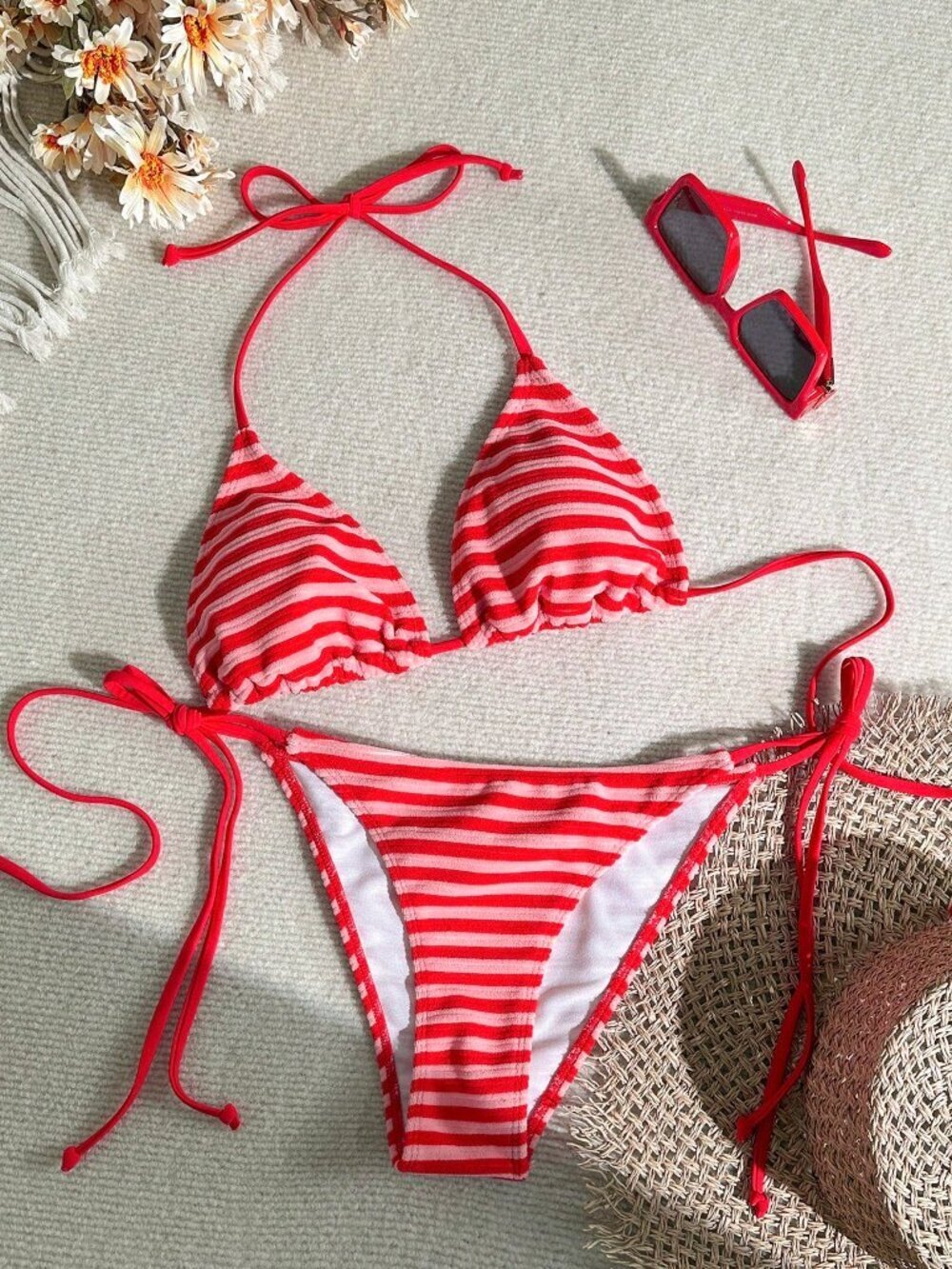 best seller Red striped Women's  bikini Beach Suit Set
